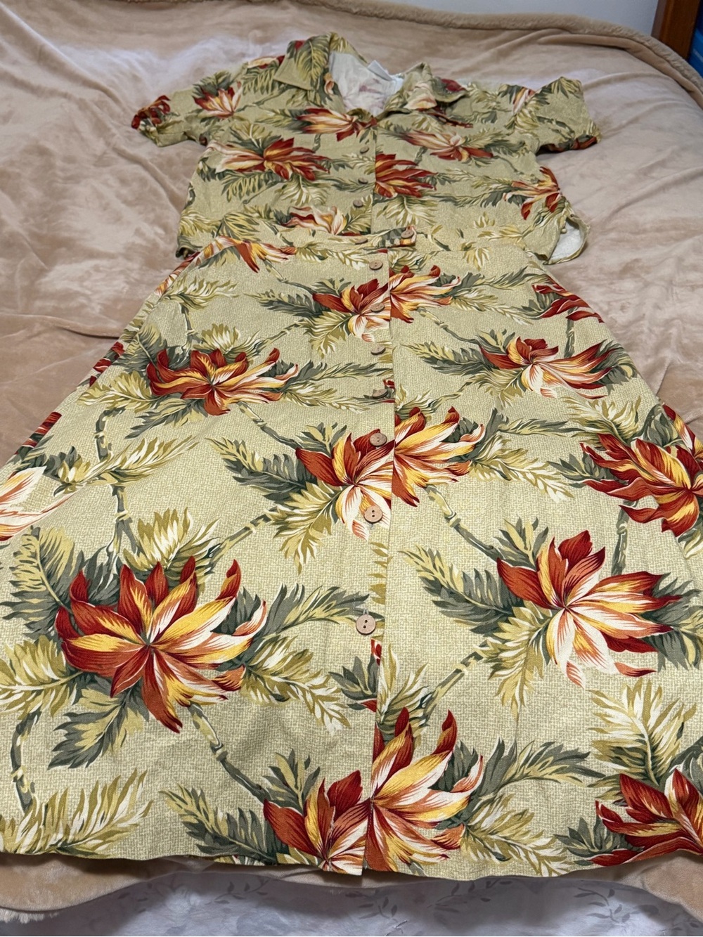 Koret Petites Linen Blend Tropical Floral Button-Front Skirt Set Size 8 Vintage
